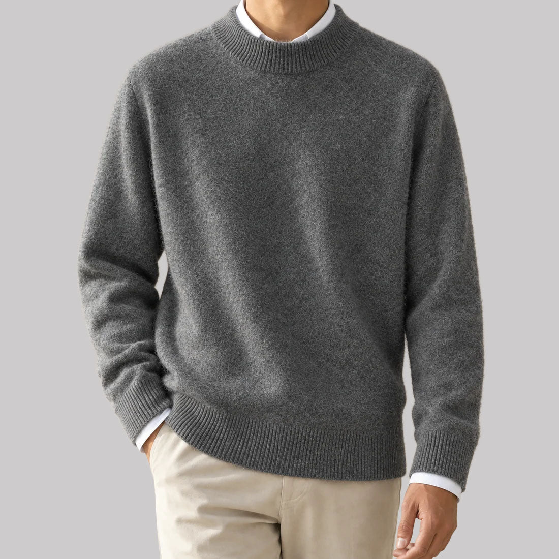 Rowan - Men's Brushed Crewneck Pullover with Ribbed Trim