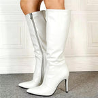 Sarahi - Women’s Knee High Zip Up Heeled Boots 5