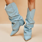 Saskia - Women's Pleated Denim Cowboy Boots