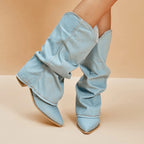 Saskia - Women's Pleated Denim Cowboy Boots