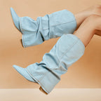 Saskia - Women's Pleated Denim Cowboy Boots