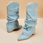 Saskia - Women's Pleated Denim Cowboy Boots