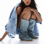 Saskia - Women's Pleated Denim Cowboy Boots