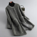 Scarlett - Women's Open Front Shearling Coat with Pockets 1