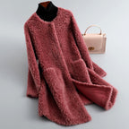 Scarlett - Women's Open Front Shearling Coat with Pockets 4