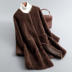 Scarlett - Women's Open Front Shearling Coat with Pockets 5