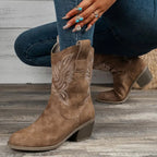 Sedona - Women's Embroidered Western Calf Boots with Stacked Heel