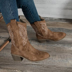 Sedona - Women's Embroidered Western Calf Boots with Stacked Heel