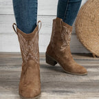 Sedona - Women's Embroidered Western Calf Boots with Stacked Heel