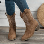 Sedona - Women's Embroidered Western Calf Boots with Stacked Heel