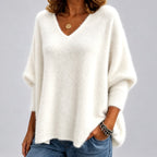 Shannon - Women's Fuzzy V-Neck Oversized Sweater 1