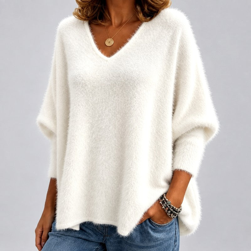 Shannon - Women's Fuzzy V-Neck Oversized Sweater 1