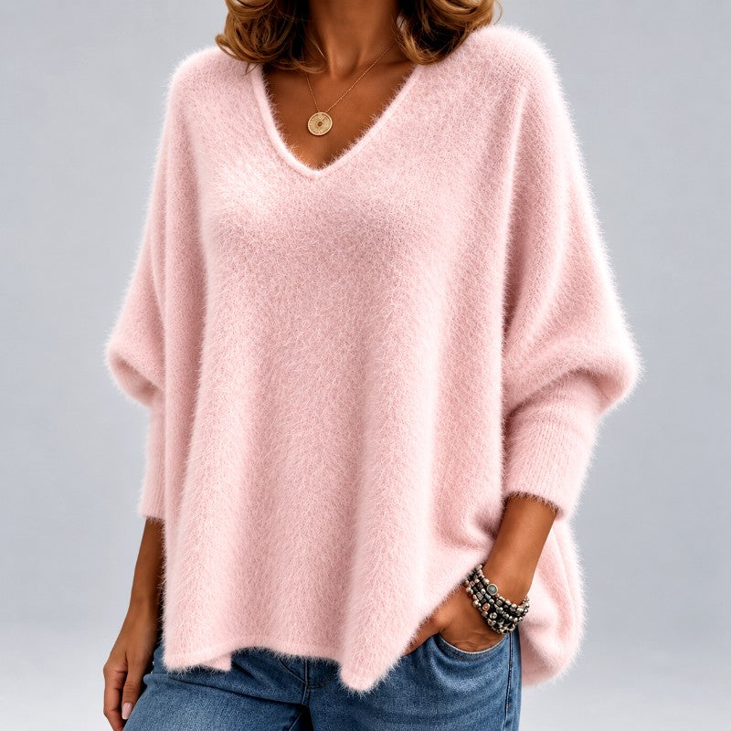 Shannon - Women's Fuzzy V-Neck Oversized Sweater 2