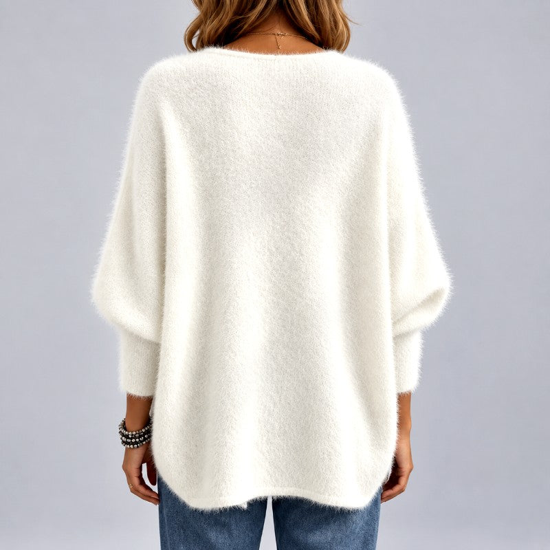 Shannon - Women's Fuzzy V-Neck Oversized Sweater 4