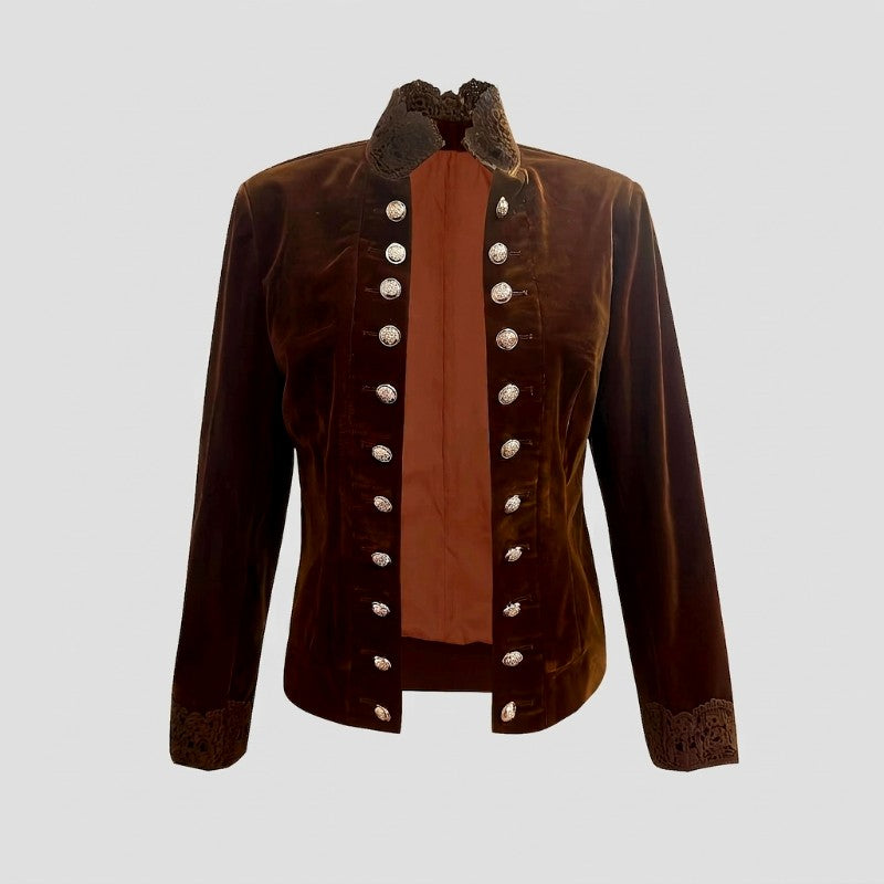 Sheena - Women's Velvet Military-Style Jacket with Lace Collar 3