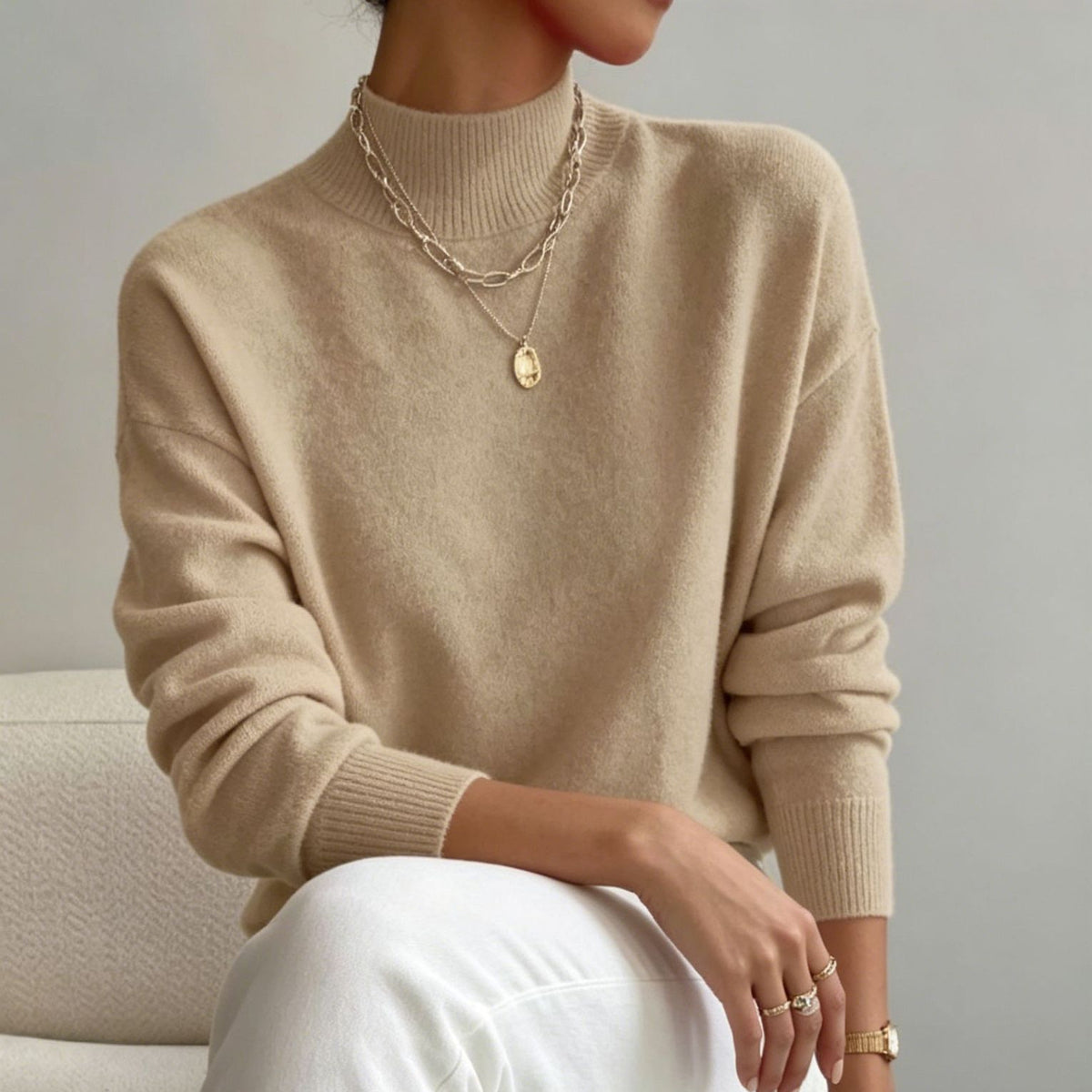 Sheryl - Women's Mock Neck Relaxed Knit Sweater 1