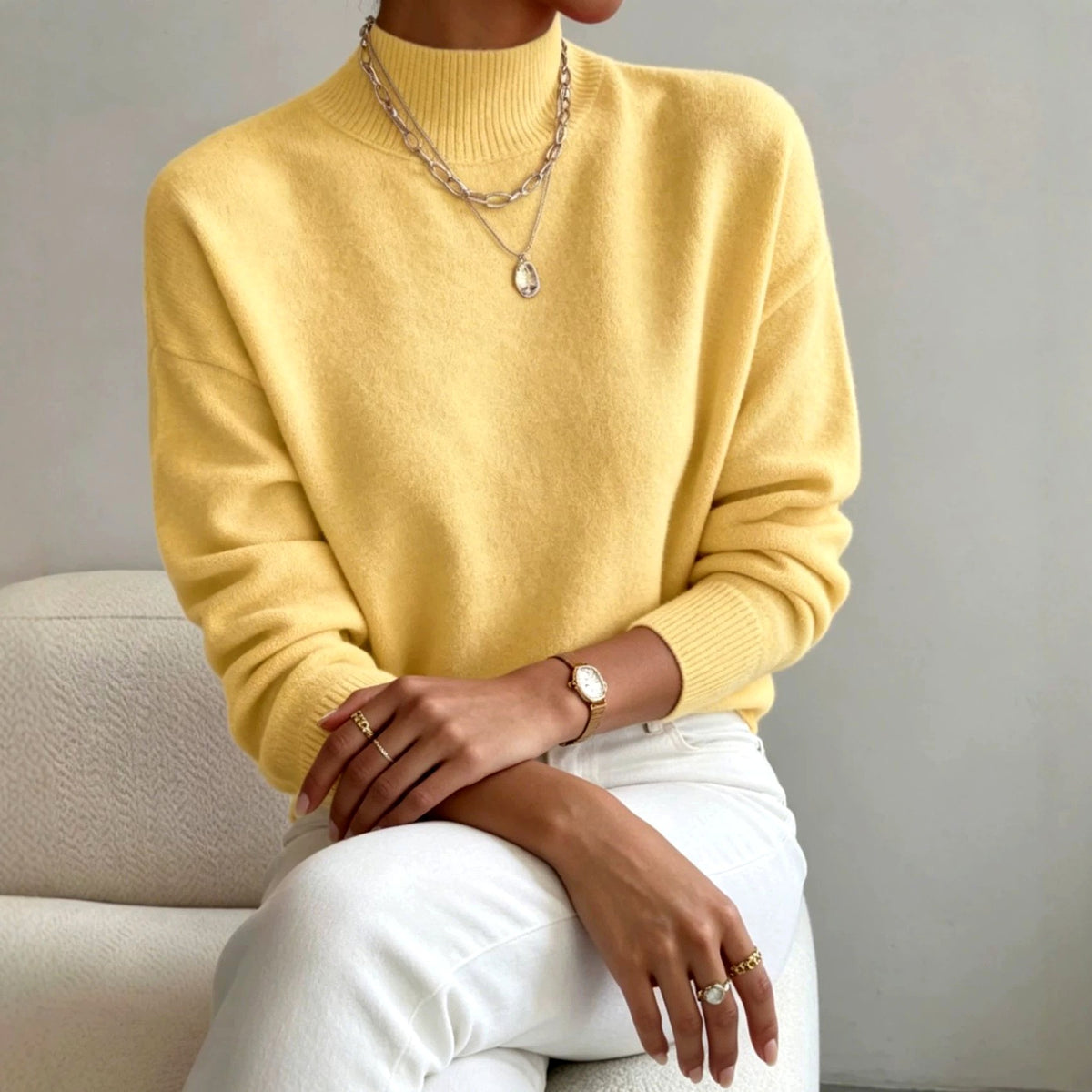 Sheryl - Women's Mock Neck Relaxed Knit Sweater 2
