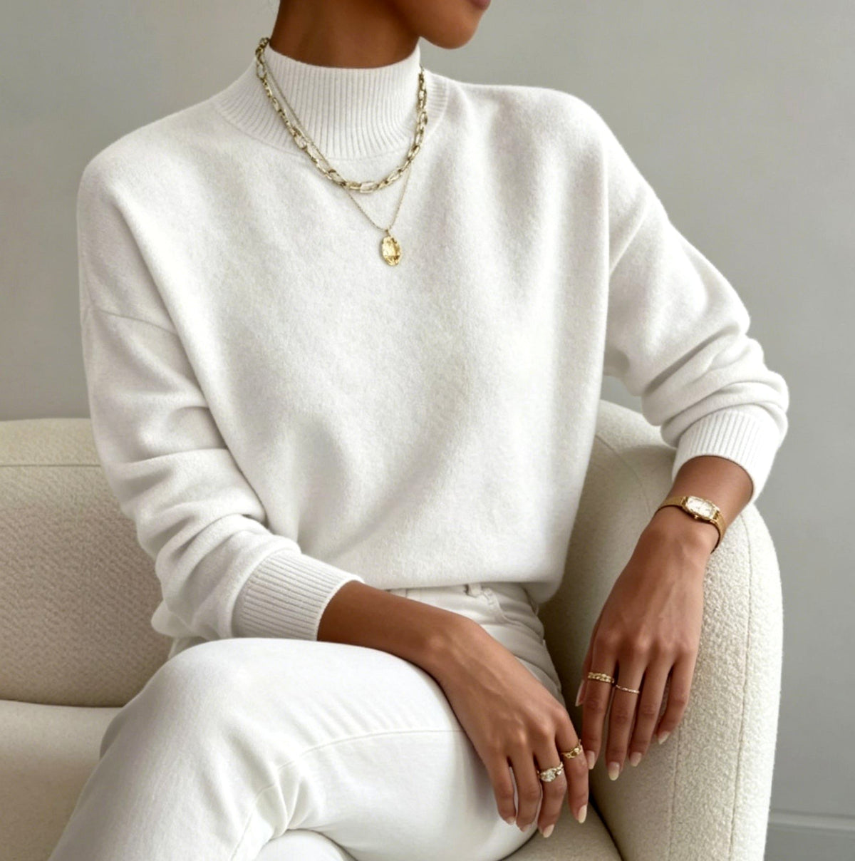 Sheryl - Women's Mock Neck Relaxed Knit Sweater 3