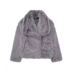 Sienna - Women's Cropped Faux Fur Jacket with Notch Collar