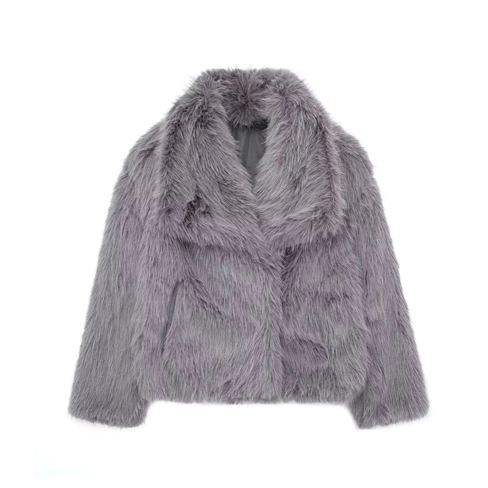 Sienna - Women's Cropped Faux Fur Jacket with Notch Collar