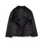 Sienna - Women's Cropped Faux Fur Jacket with Notch Collar
