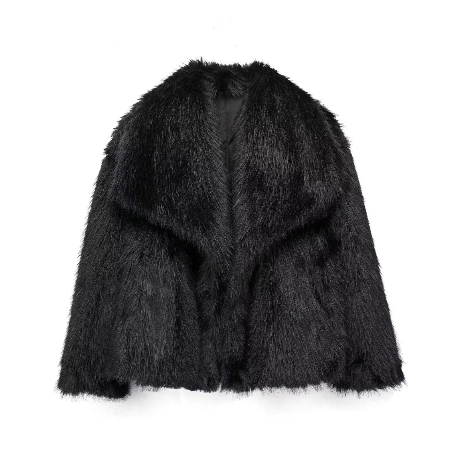 Sienna - Women's Cropped Faux Fur Jacket with Notch Collar