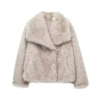 Sienna - Women's Cropped Faux Fur Jacket with Notch Collar