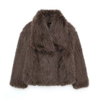 Sienna - Women's Cropped Faux Fur Jacket with Notch Collar
