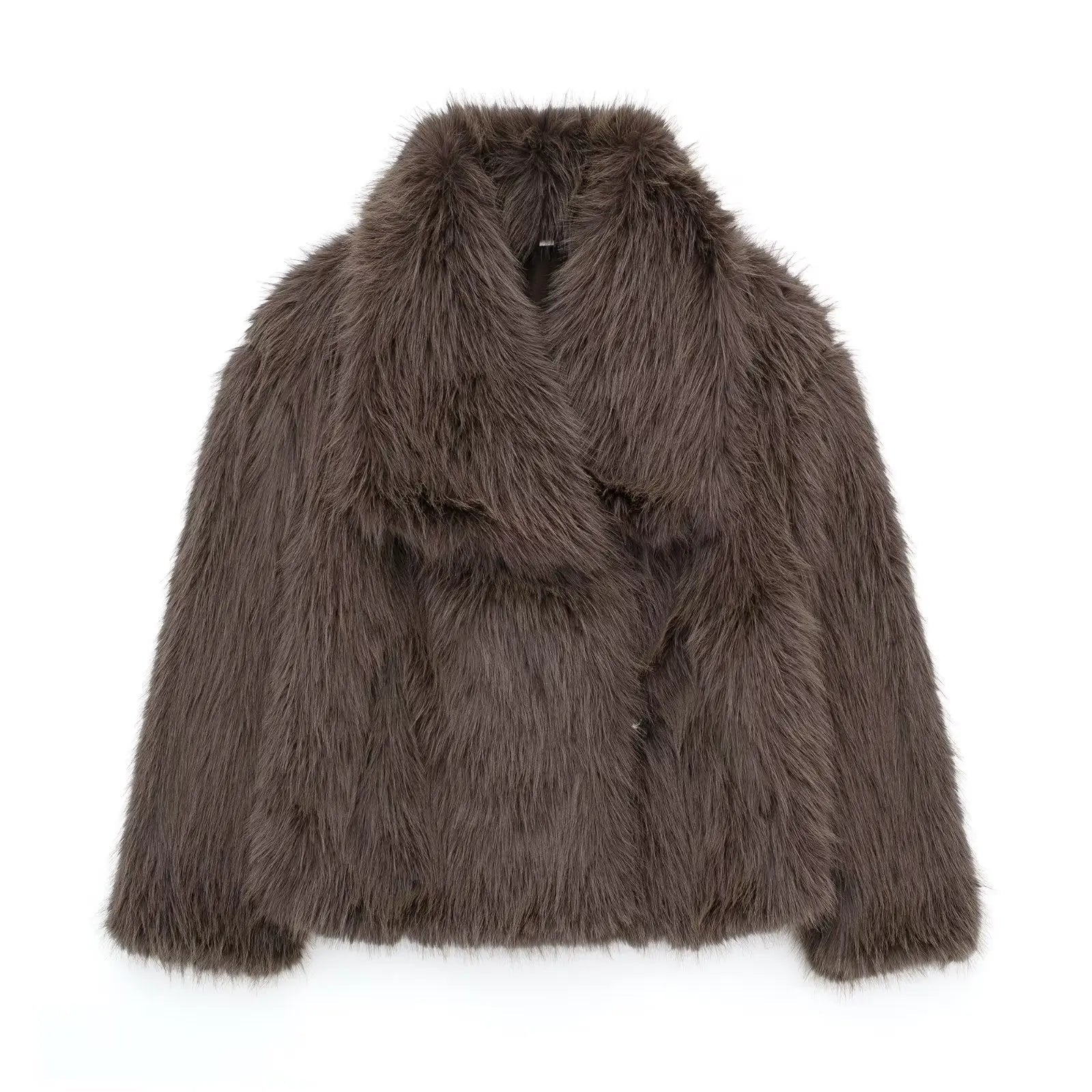 Sienna - Women's Cropped Faux Fur Jacket with Notch Collar