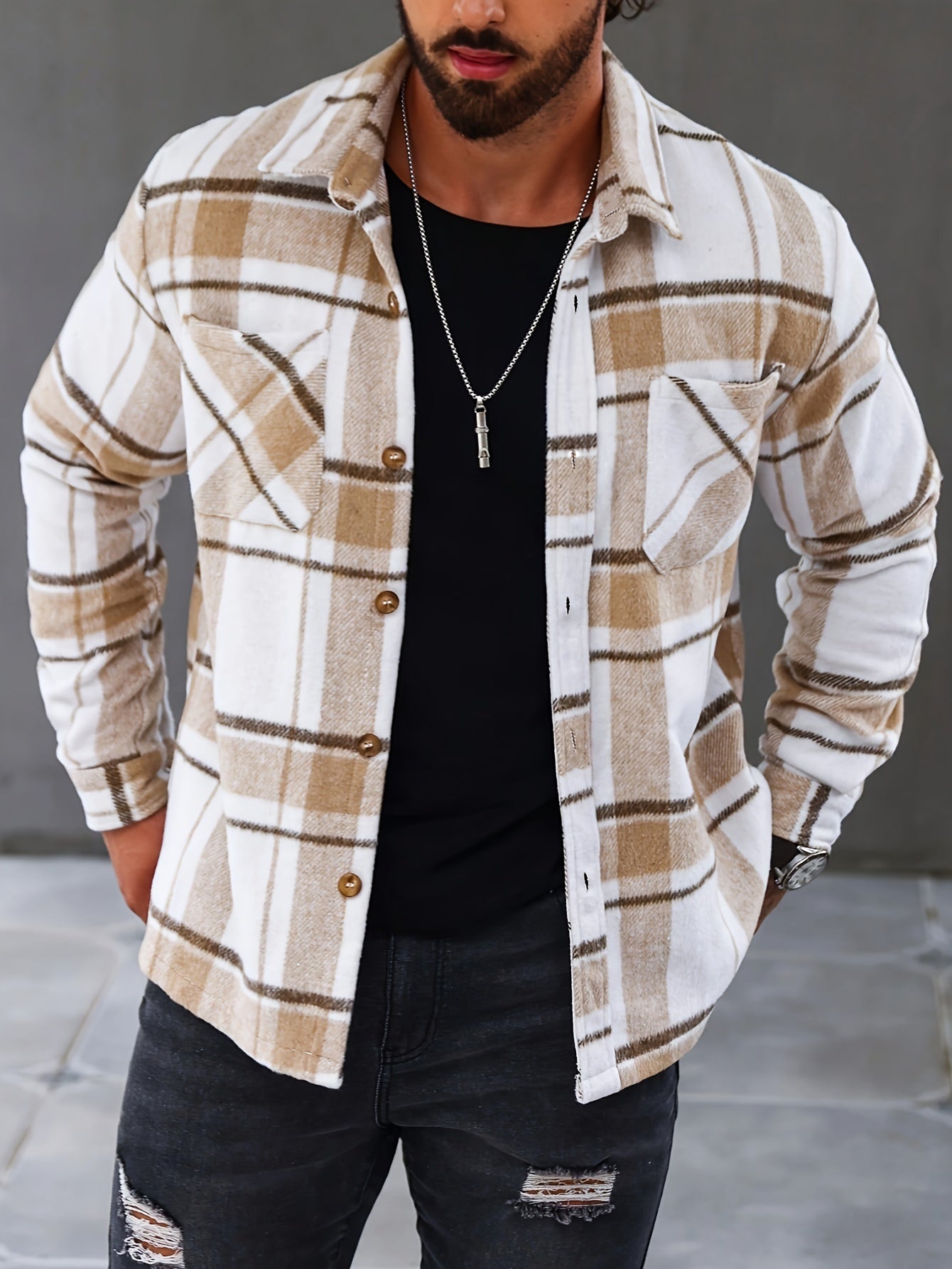 Simon - Men's Plaid Button-Front  Jacket