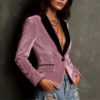 Sophia - Women's Velvet Notched Collar Tailored Blazer Jacket 2