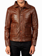 Stephen - Men's Button Front Leather Jacket with Stand Collar 2