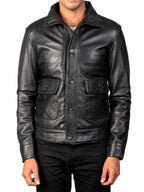 Stephen - Men's Button Front Leather Jacket with Stand Collar 3