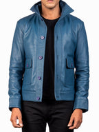 Stephen - Men's Button Front Leather Jacket with Stand Collar 4