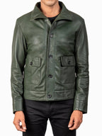 Stephen - Men's Button Front Leather Jacket with Stand Collar 5