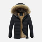 Steven - Men's Quilted Parka Jacket with Faux Fur Hood