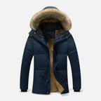Steven - Men's Quilted Parka Jacket with Faux Fur Hood