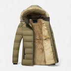 Steven - Men's Quilted Parka Jacket with Faux Fur Hood