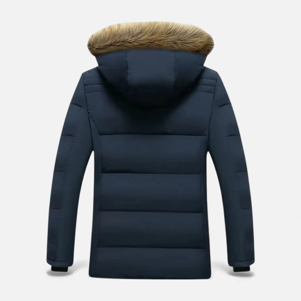 Steven - Men's Quilted Parka Jacket with Faux Fur Hood