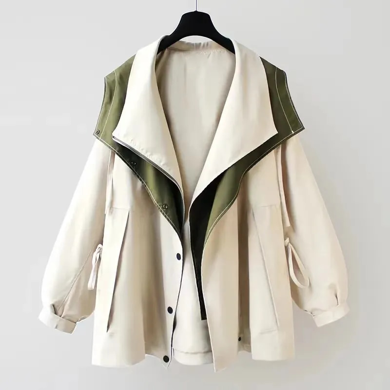 Sutton - Women's Two-Tone Oversized Trench Coat with Notch Collar