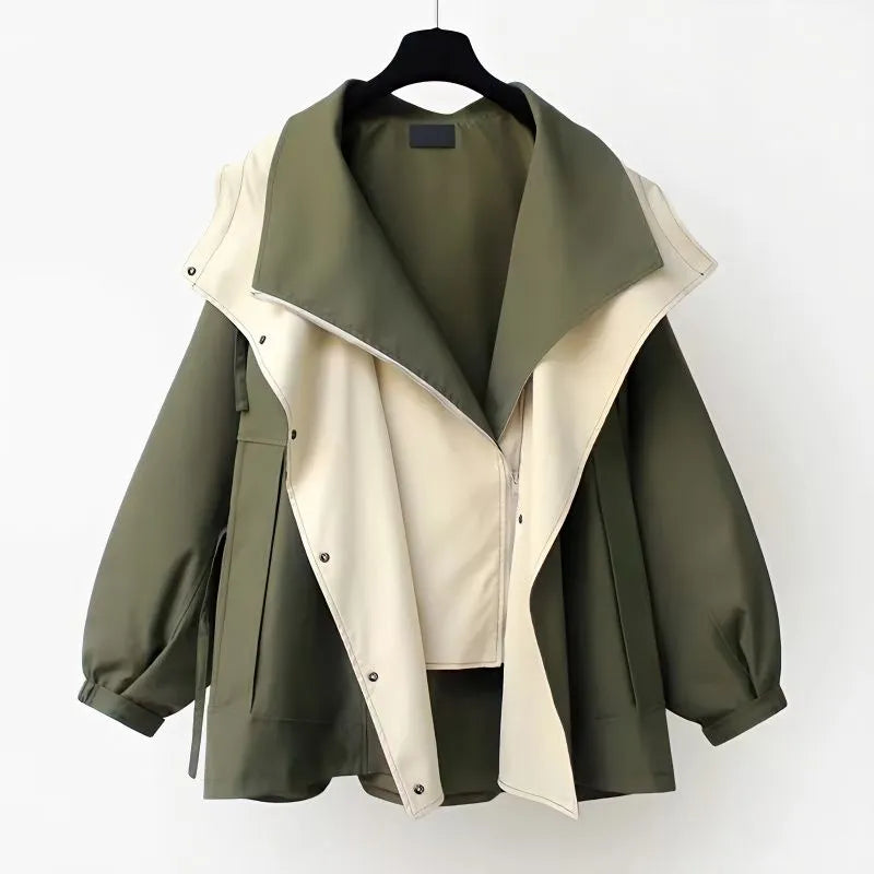 Sutton - Women's Two-Tone Oversized Trench Coat with Notch Collar