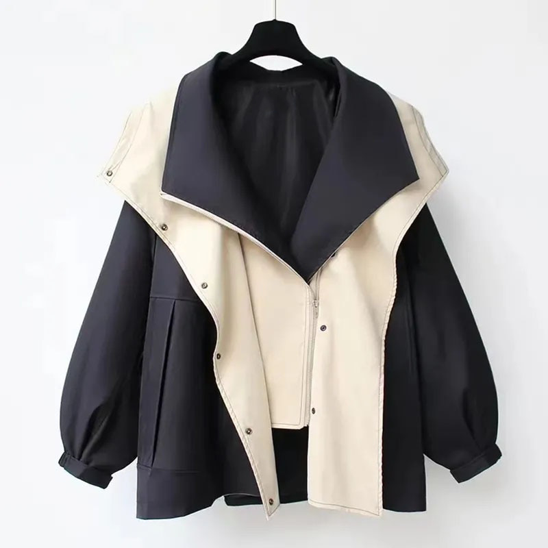 Sutton - Women's Two-Tone Oversized Trench Coat with Notch Collar