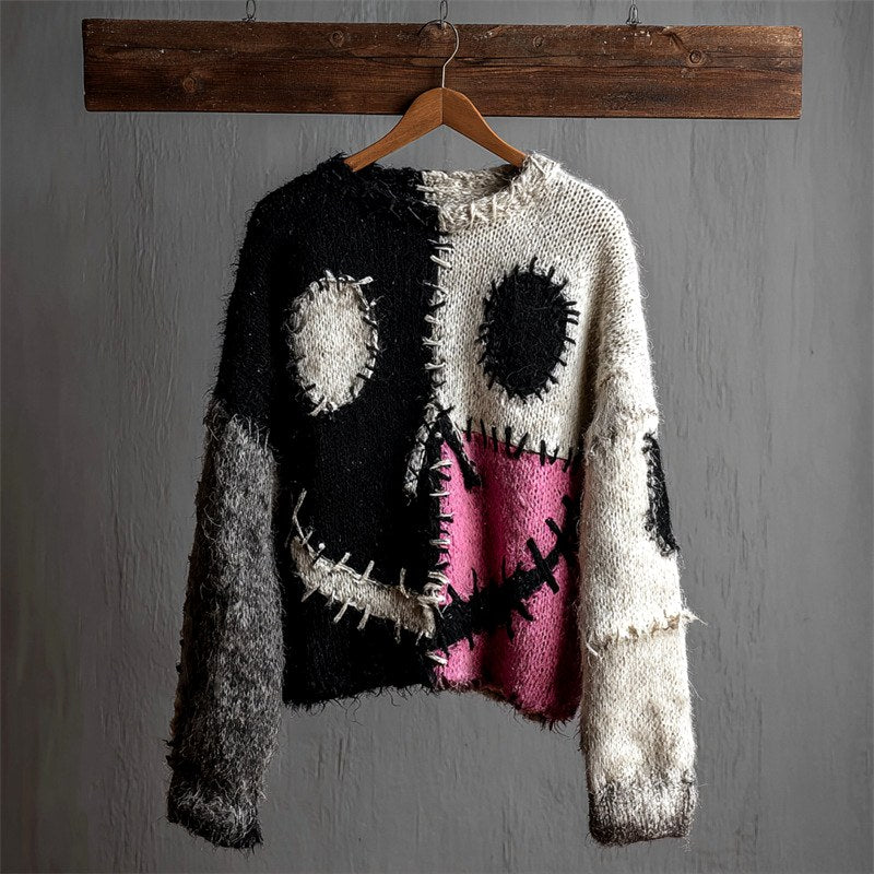 Sylvia - Women's Halloween Patchwork Crewneck Sweater