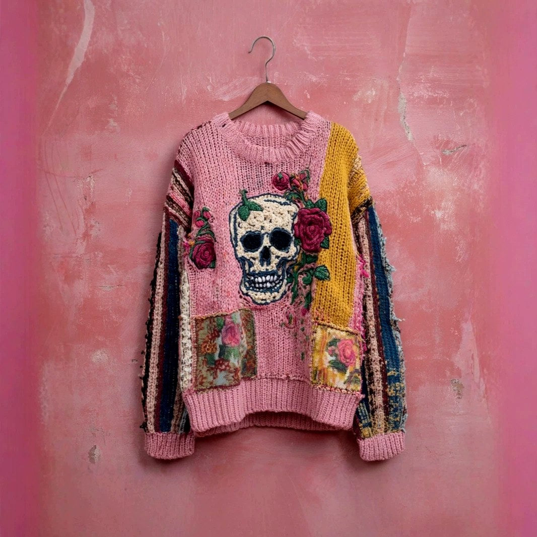 Sylvia - Women's Halloween Patchwork Crewneck Sweater