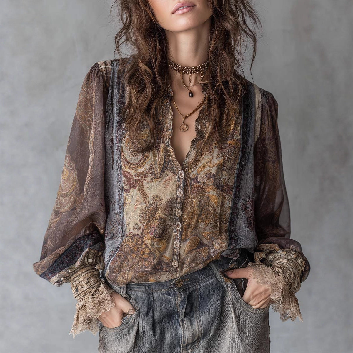 Theresa - Women's Vintage Boho Paisley Lace Blouse 1