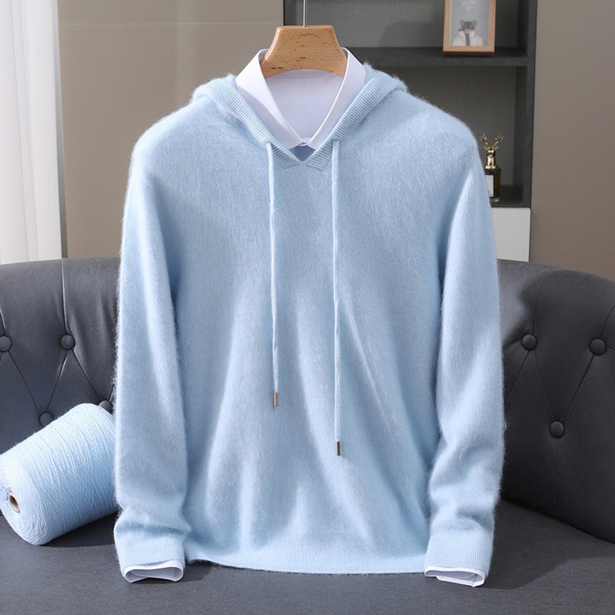 Thiago - Men's Cashmere Hooded Pullover with Drawstring