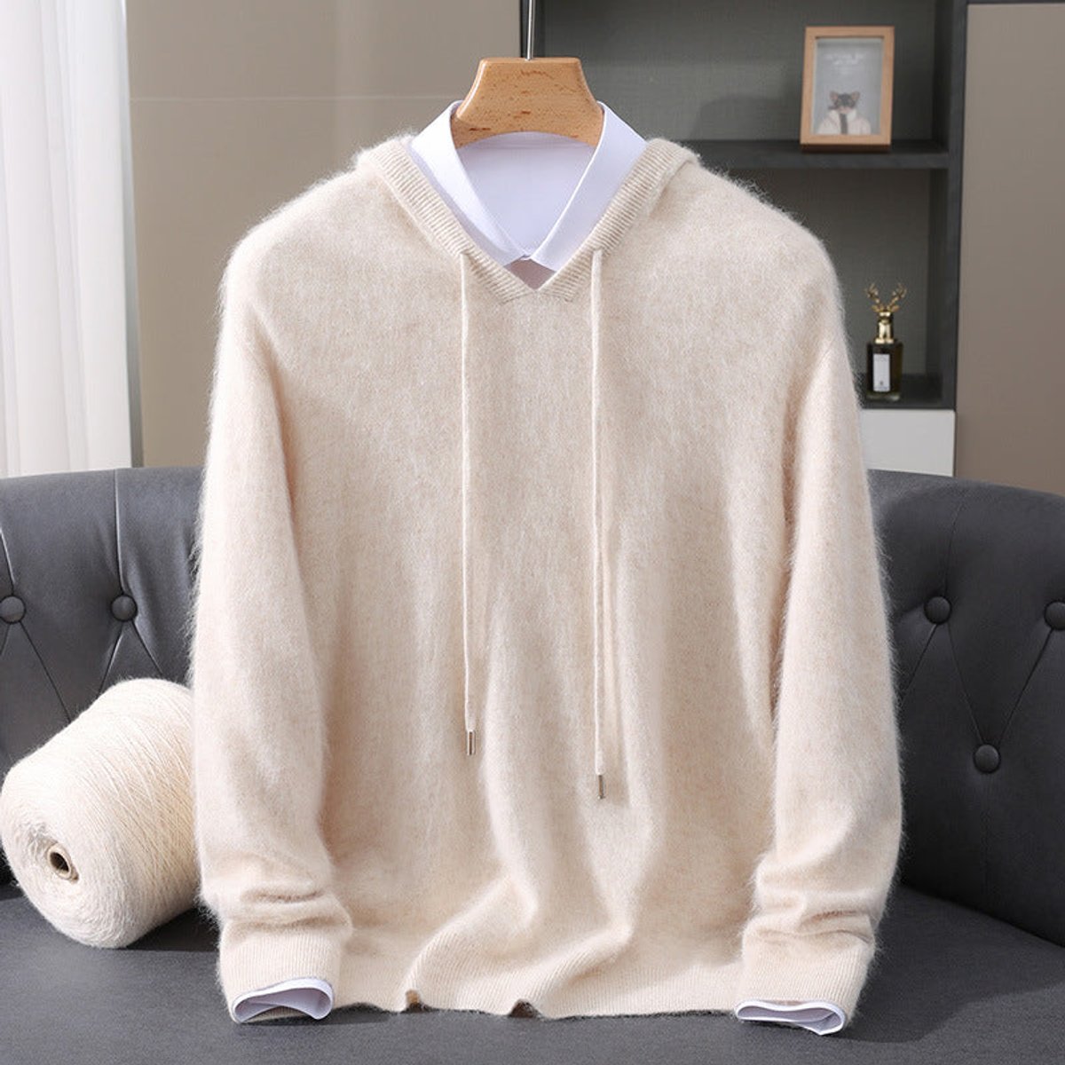 Thiago - Men's Cashmere Hooded Pullover with Drawstring