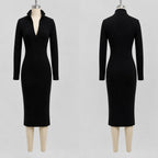 Tiffany - Women's Stand Collar V-Neck Knit Dress 10