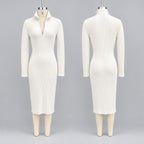 Tiffany - Women's Stand Collar V-Neck Knit Dress 2