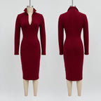 Tiffany - Women's Stand Collar V-Neck Knit Dress 3